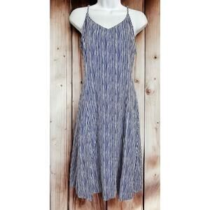 Old Navy Sleeveless Midi Cami Dress Sz S Striped Blue White Smocked Back V-Neck